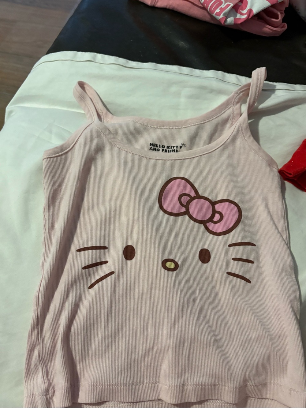 Hello Kitty Light Pink Ribbed' Tank Top with Bow Graphic